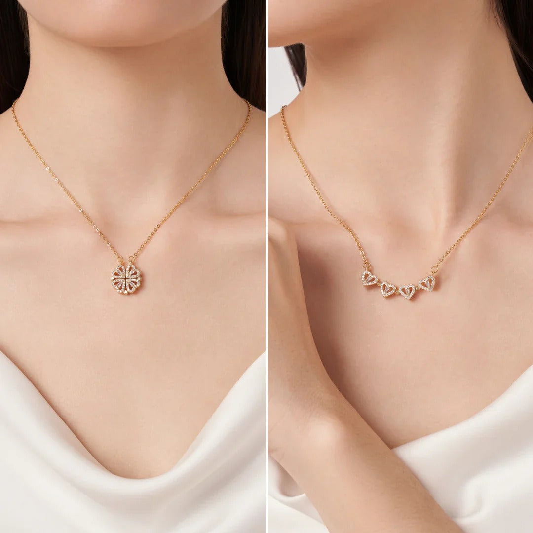 Collar Trébol De Corazones | Un Diseño Elegante que se Transforma + Caja De Regalo